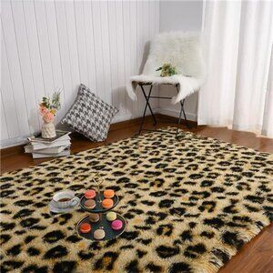 Fluffy Leopard Rug,Premium Cheetah Print Rugs, Soft Comfy Faux Fur Animal Carpet